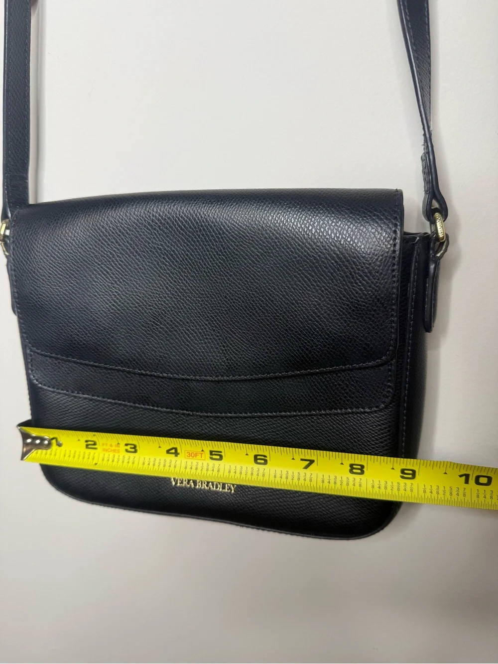 Vera Bradley Black Pebbled Leather Crossbody with Gold Logo